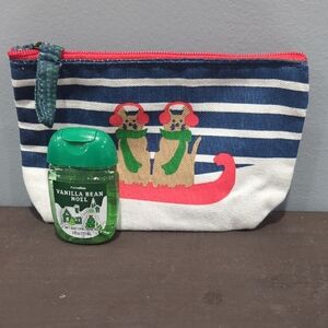 Striped Cosmetic Bag with Cat Design